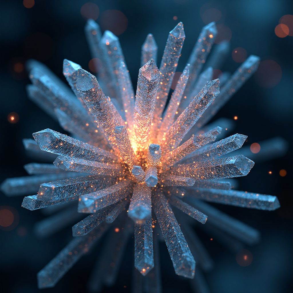 빛을 머금은 결정 구조의 미세한 결정체 클로즈업 이미지