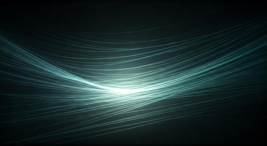 어두운 배경 위에서 흐르는 푸른빛 데이터 선의 추상 이미지