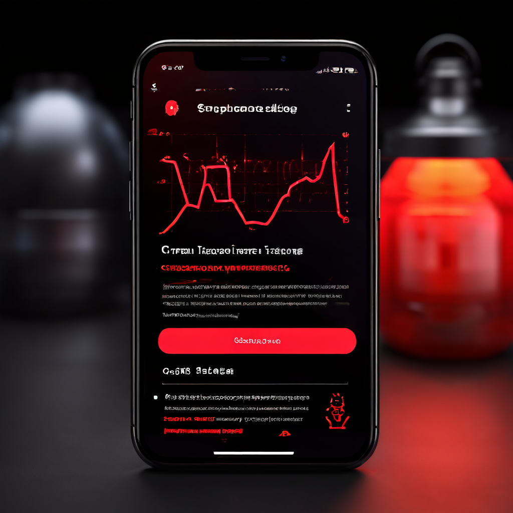 스마트폰 화면에 보안 경고 메시지가 표시되어 있고, 큰 빨간색 체크 표시가 여러 증상 목록 옆에 있습니다.