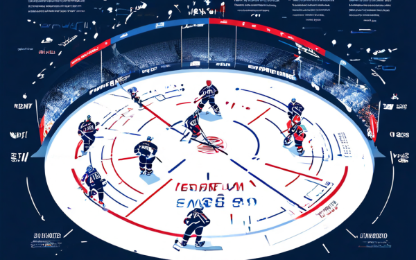 국제 아이스하키의 연장전 및 승부차기 진행 절차를 상세히 분석한 인포그래픽으로, 단계별 플로우차트와 직관적인 아이콘을 통해 체계적으로 설명하고 있습니다.