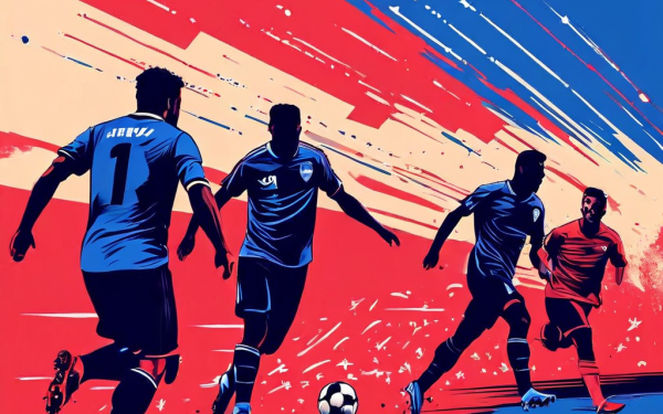 축구 경기에서 모든 공격수들이 전진하며 승률 상승과 위험 증가를 나타내는 통계 오버레이가 표시된 전술적 공격 상황을 시각화한 그래픽입니다.