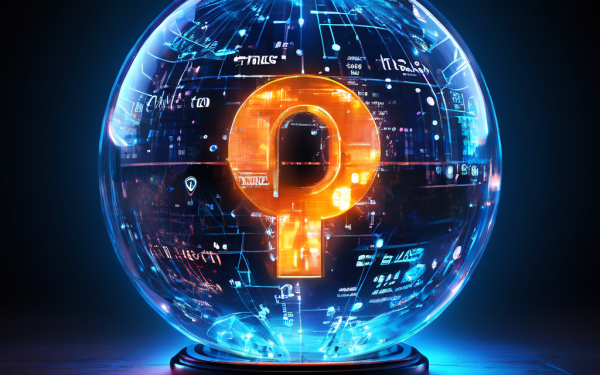 MTNET 데이터 스피어에 나타난 균열과 내부의 물음표는 통계 수치가 희미해지는 모습과 함께 네트워크 시스템의 불확실성이나 데이터 신뢰성 문제를 시각적으로 상징합니다.