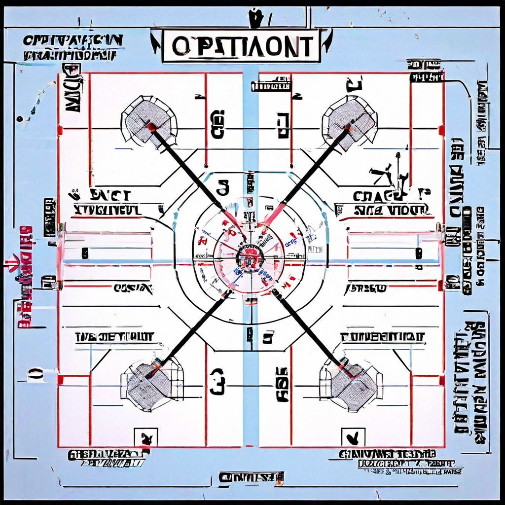 아이스하키 경기장을 배경으로 한 전술 다이어그램은 'Operation MT Net'이라는 작전명과 함께 선수 포메이션과 공격 경로를 나타내는 전략적 화살표를 상세히 보여줍니다.