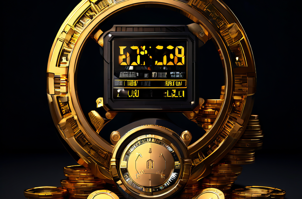 디지털 게이트키퍼 모듈이 속도계를 확인하며 고속으로 흐르는 금화와 고가치 포커 칩의 유입을 규제하고 관리하는 핀테크 시스템 개념을 시각화한 이미지입니다.