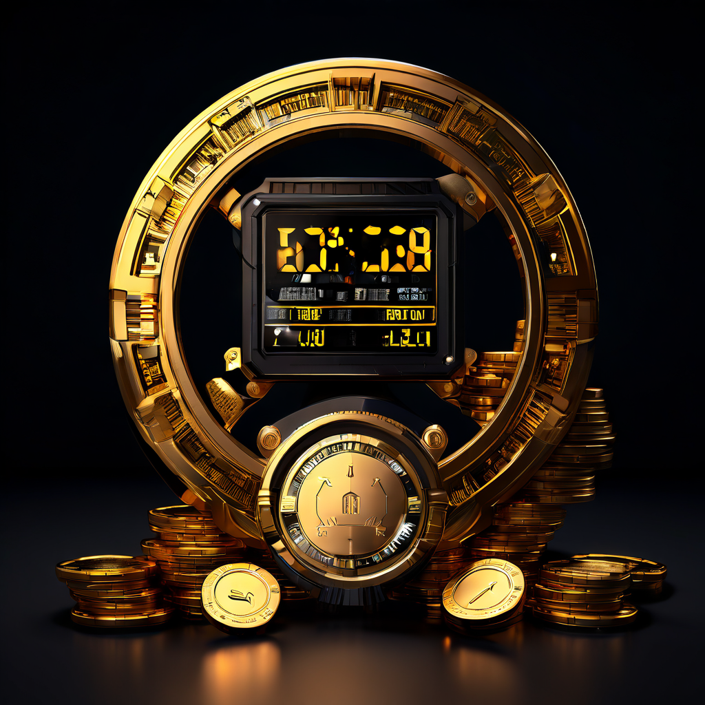 디지털 게이트키퍼 모듈이 속도계를 확인하며 고속으로 흐르는 금화와 고가치 포커 칩의 유입을 규제하고 관리하는 핀테크 시스템 개념을 시각화한 이미지입니다.