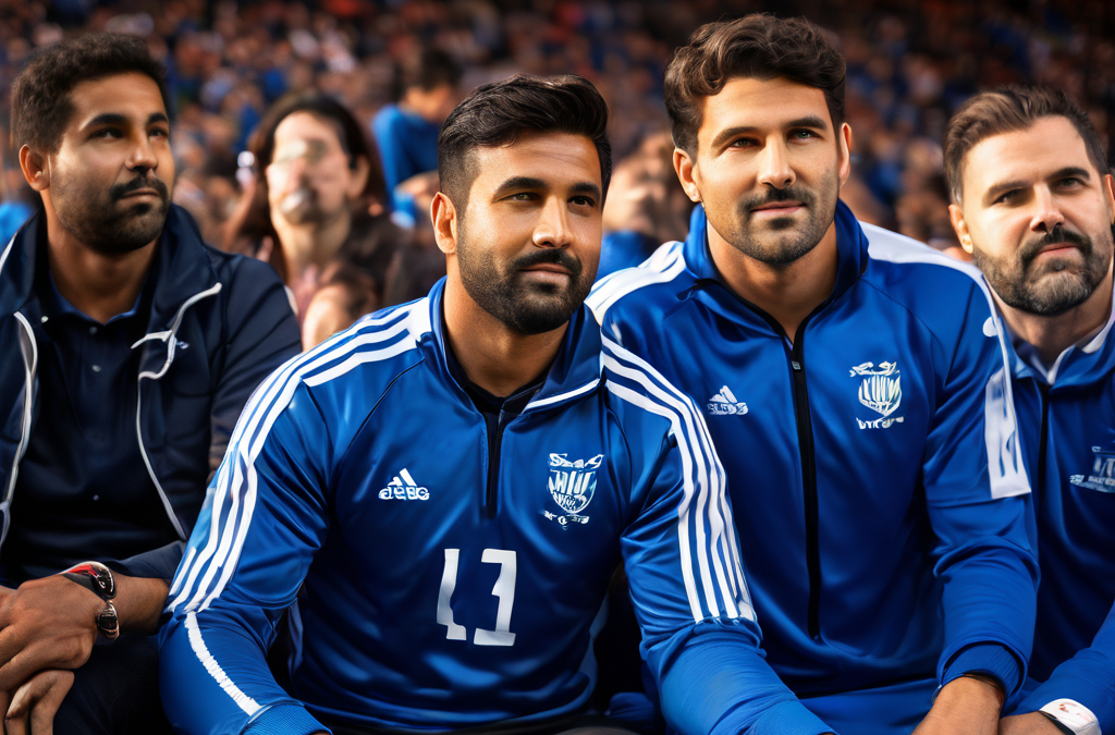 승리를 확신한 감독이 주전 선수들을 쉬게 하며 벤치에서 자신감 넘치는 교체 선수들의 마지막 경기를 지켜보고 있는 장면을 담은 이미지입니다.