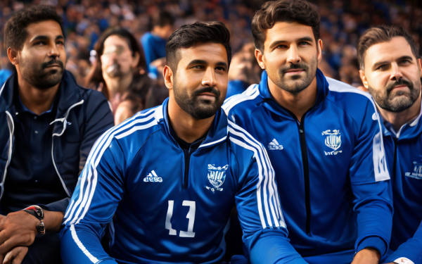 승리를 확신한 감독이 주전 선수들을 쉬게 하며 벤치에서 자신감 넘치는 교체 선수들의 마지막 경기를 지켜보고 있는 장면을 담은 이미지입니다.