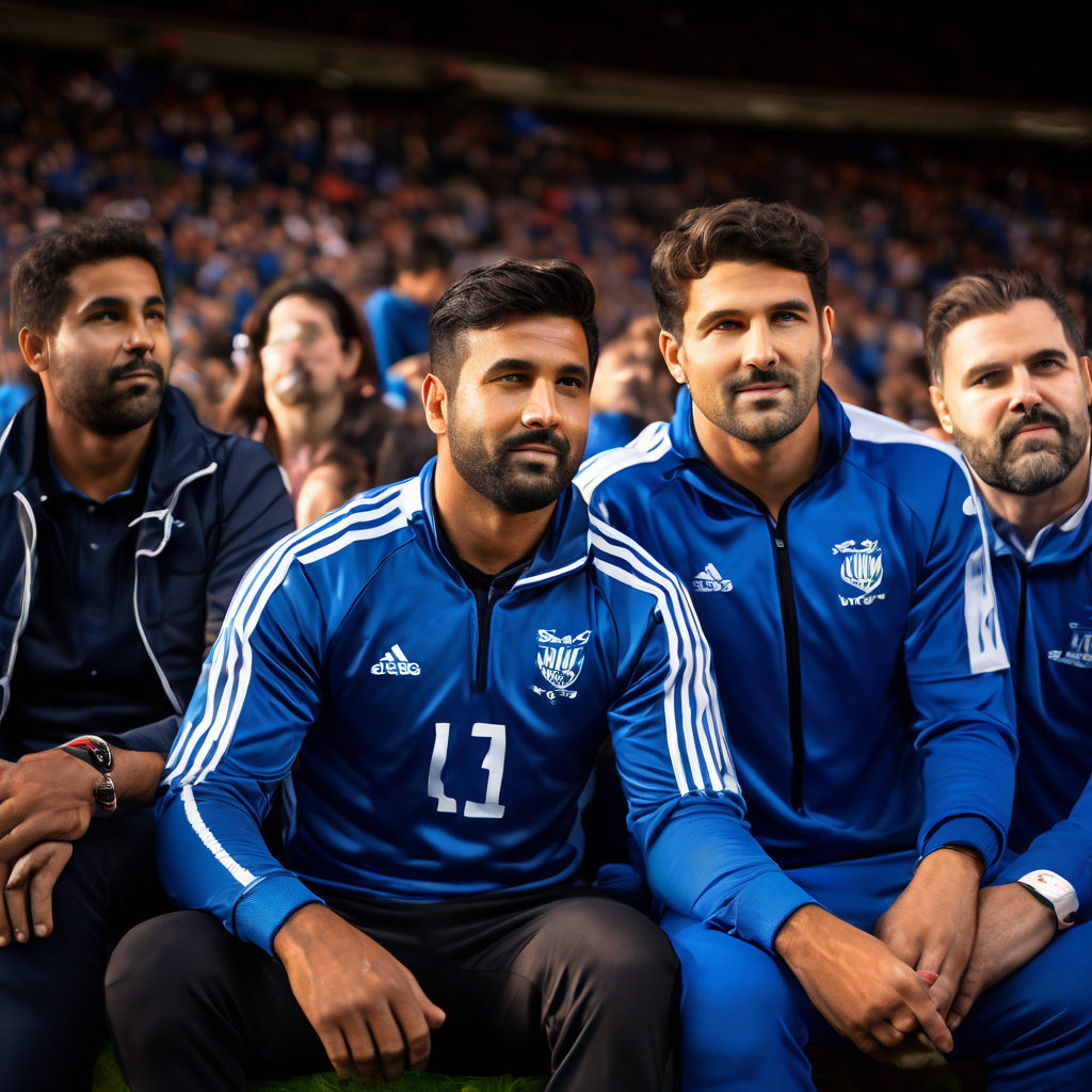 승리를 확신한 감독이 주전 선수들을 쉬게 하며 벤치에서 자신감 넘치는 교체 선수들의 마지막 경기를 지켜보고 있는 장면을 담은 이미지입니다.