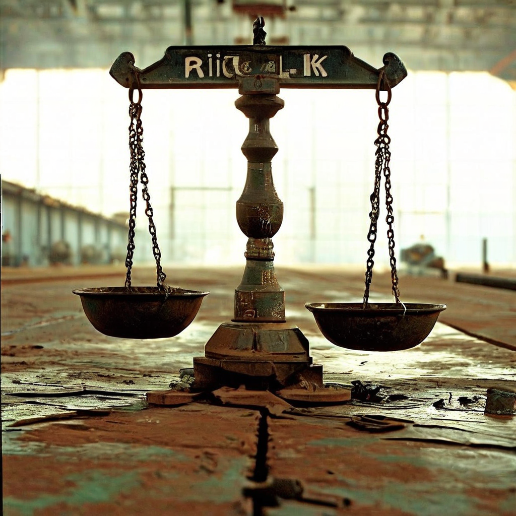 위험과 효용의 균형이 무너져 위험 요소가 과도하게 부각된 의사결정 상황을 시각적으로 표현한 이미지로, 리스크 관리와 효용 분석의 중요성을 강조합니다.