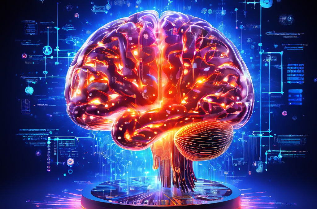 빛나는 인간 두뇌 안에 떠 있는 물음표를 확률 그래프와 데이터 흐름이 반짝이며 둘러싸고 있는, 인공지능의 사고 과정과 의사결정을 상징적으로 표현한 개념 이미지입니다.