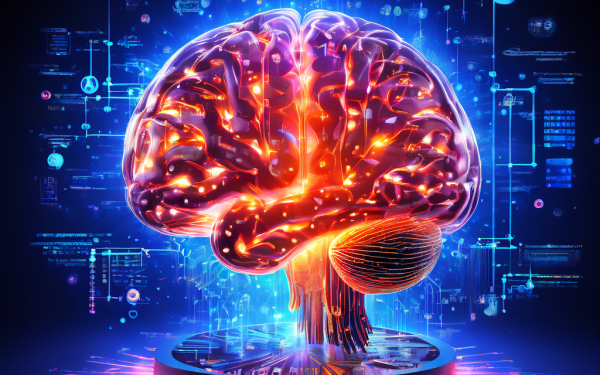 빛나는 인간 두뇌 안에 떠 있는 물음표를 확률 그래프와 데이터 흐름이 반짝이며 둘러싸고 있는, 인공지능의 사고 과정과 의사결정을 상징적으로 표현한 개념 이미지입니다.