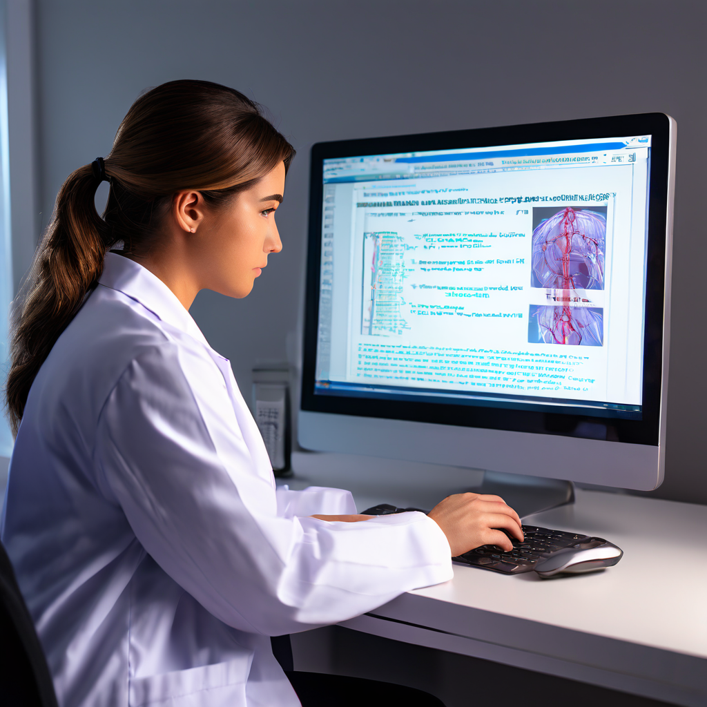 웹사이트 상태 진단을 위해 의사가 컴퓨터 모니터에서 블로그의 핵심 지표와 증상을 점검하며 디지털 건강 문제를 분석하는 모습을 담은 이미지입니다.