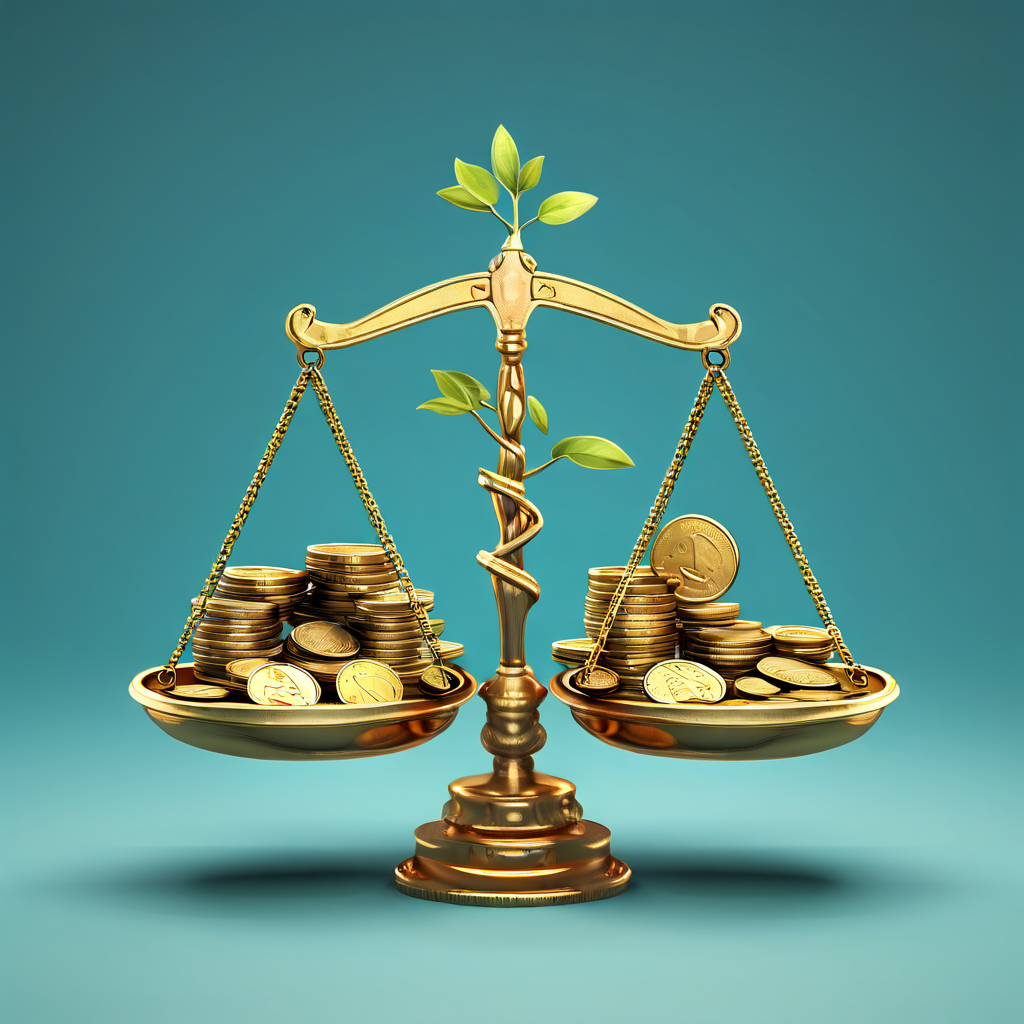 단기적 이익을 상징하는 무거운 동전 더미와 미래 가치를 상징하는 작은 묘목이 저울 양쪽에 올려져 있으며, 동전 쪽으로 급격히 기울어지며 사슬이 끊어지는 모습으로 경제적 선택과 지속 가능성의 균형을 시각적으로 표현한 이미지입니다.