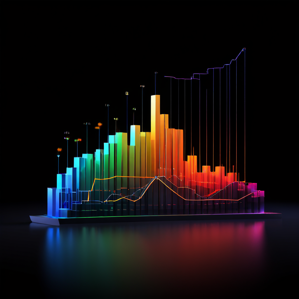 웹사이트 성장 추이를 시각화한 차트로 누적 조회수가 상승하는 3D 막대 그래프와 일별 방문자 수 변동을 나타내는 꺾은선 그래프가 주요 지표를 강조하여 배치되어 있습니다.