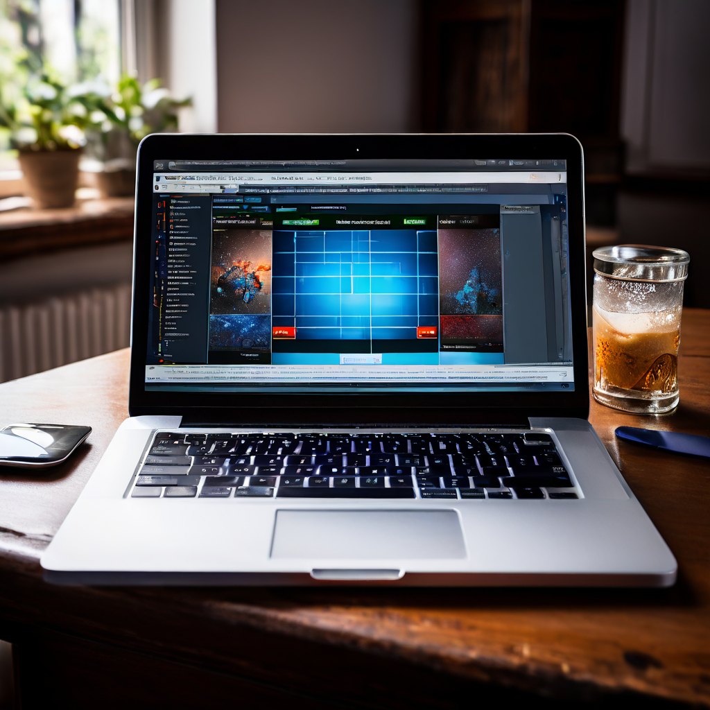 Two laptops sit on a wooden desk, their blank screens angled apart to show different search results. A person’s hand reaches towar