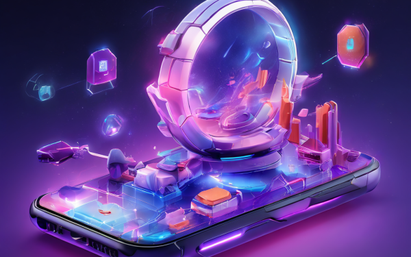 Futuristic digital interface with layered glow and data paths representing a secure online service flow after leaving a mobile...