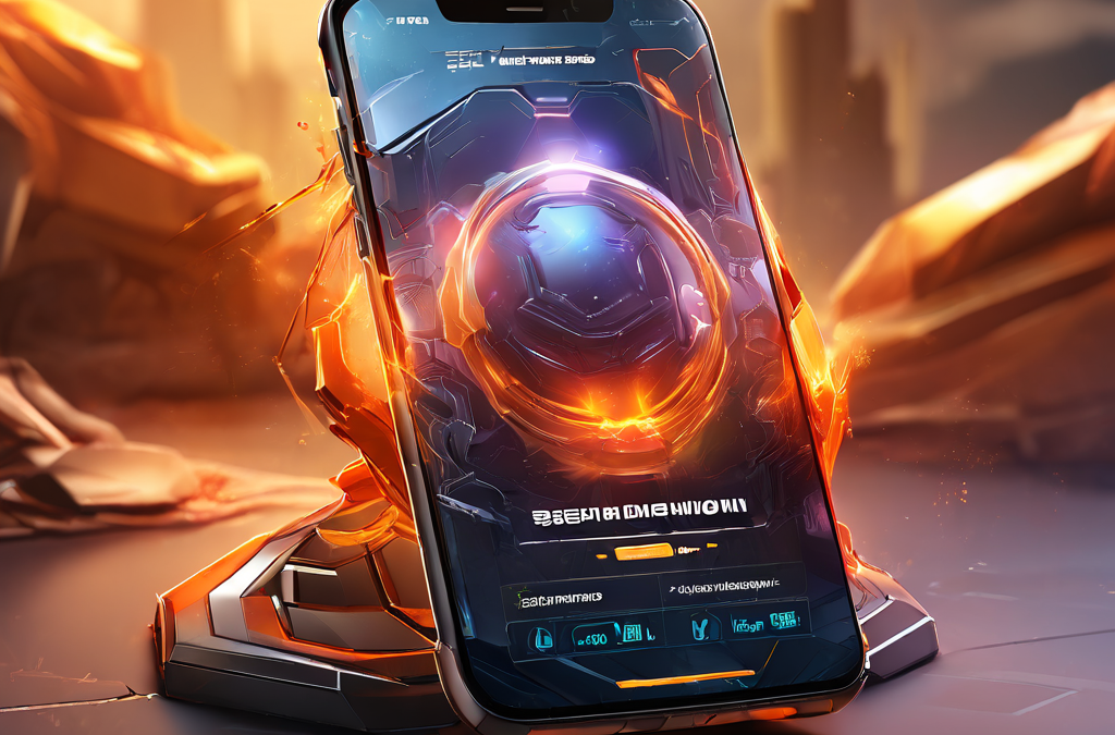 Futuristic mobile login interface with glowing digital layers and data paths representing cross-device session change.