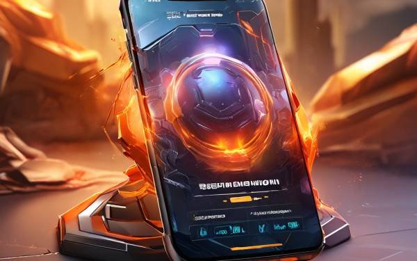 Futuristic mobile login interface with glowing digital layers and data paths representing cross-device session change.